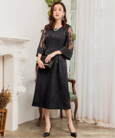 【SALE／50%OFF】DRESS+ ダマスク柄ミモレ丈結婚式パーティードレス ドレスプラス ワンピース・ドレス ドレス ネイビー レッド ブラック グレー【送料無料】