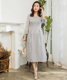 【SALE／50%OFF】DRESS+ ダマスク柄ミモレ丈結婚式パーティードレス ドレスプラス ワンピース・ドレス ドレス ネイビー レッド ブラック グレー【送料無料】