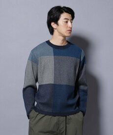 【SALE／30%OFF】NANO universe ブロックチェッククルーネックニット ナノユニバース トップス ニット ブラック グレー グリーン ブルー【送料無料】