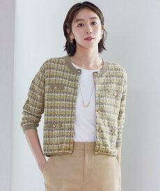 【SALE／40%OFF】自由区 S 【洗える】カラーミックスツイードニット カーディガン ジユウク トップス カーディガン グリーン【送料無料】