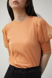 【SALE／20%OFF】AZUL BY MOUSSY SHEER SLEEVE PUFF TOPS アズールバイマウジー トップス カットソー・Tシャツ ホワイト ブラック オレンジ