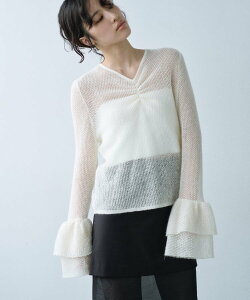 �ySALE�^50%OFF�zCODE A bell sleeve mohair pullover �R�[�h�G�[ �g�b�v�X �j�b�g �p�[�v�� �O���[ �O���[�� �z���C�g�y���������z