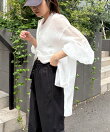 【累計販売数1万枚突破/程よい透け感】シアーバンドカラーシャツ