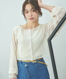 mysty woman ラッセルレースアンサンブルロングスリーブ ミスティウーマン トップス カットソー・Tシャツ ホワイト ベージュ カーキ【送料無料】