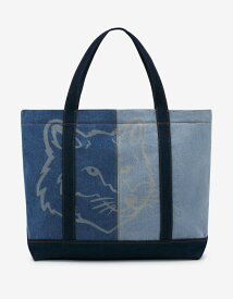 Maison Kitsune MAISON KITSUNE/(W)FOX HEAD MEDIUM DENIM TOTE メゾン キツネ バッグ トートバッグ ブルー【送料無料】