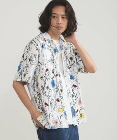 【SALE／70%OFF】BEAMS HEART BEAMS HEART / プリント オープンカラー シャツ ビームス アウトレット トップス シャツ・ブラウス ホワイト ブラック グリーン ネイビー