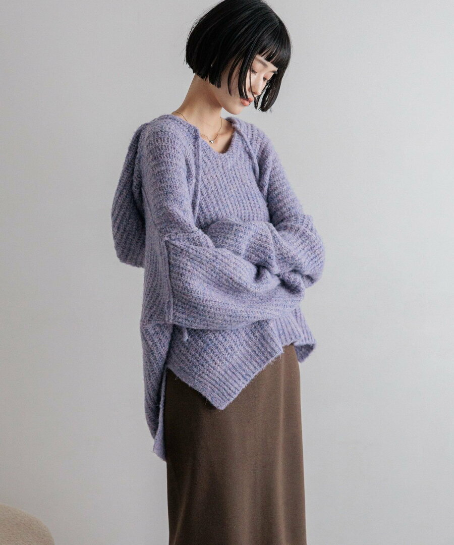 【SALE/20%OFF】LOWRYS FARM メランジフードニットプルオーバー ローリーズファーム トップス ニット グレー ホワイト パープル【送料無料】 - メイン画像 4