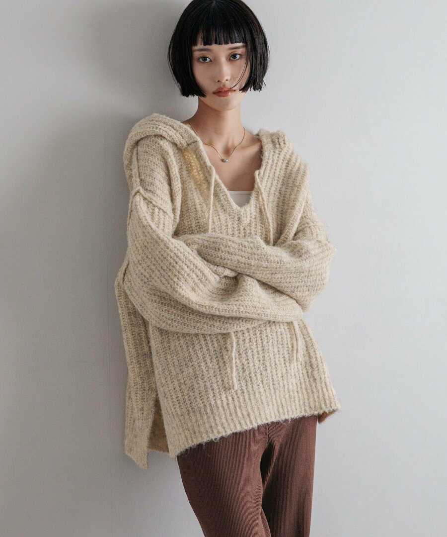 【SALE/20%OFF】LOWRYS FARM メランジフードニットプルオーバー ローリーズファーム トップス ニット グレー ホワイト パープル【送料無料】 - メイン画像 2