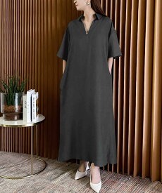 ELFRANK リネンライクスキッパーAライン半袖ロングシャツワンピース リバーフィールド アンド コー ワンピース・ドレス シャツワンピース【送料無料】