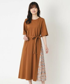 LAURA ASHLEY 【ジャージ素材/同柄アイテムあり】サイドプリーツワンピース ローラ アシュレイ ワンピース・ドレス その他のワンピース・ドレス ネイビー ブラウン【送料無料】