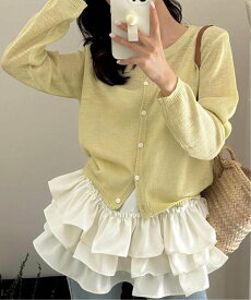 【SALE／70%OFF】Chiina Chiina/(W)Chiina / シアークルーネックサマーニットカーディガン チェルカ トップス カーディガン イエロー グレー ホワイト グリーン ブラック ブルー