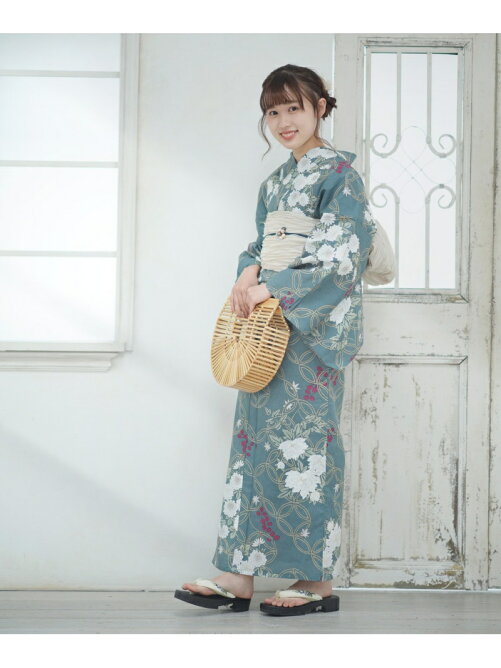 Utatane 変わり織り浴衣3点セット ブルーグリーンに七宝小菊 Rakuten Fashion 楽天ファッション 旧楽天ブランドアベニュー Ba95