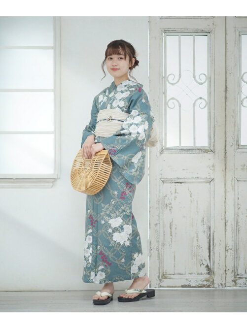 Utatane 変わり織り浴衣3点セット ブルーグリーンに七宝小菊 Rakuten Fashion 楽天ファッション 旧楽天ブランドアベニュー Ba95