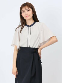 【SALE／10%OFF】m.f.editorial 配色バンドカラー 半袖比翼ブラウス タカキュー トップス シャツ・ブラウス グレー【送料無料】