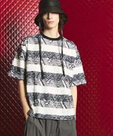 MAISON SPECIAL Geometry Border Back Cut Jacquard Prime-Over Crew Neck T-shirt メゾンスペシャル トップス カットソー・Tシャツ ブラック ホワイト ブルー【送料無料】