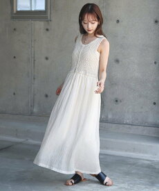 【SALE／30%OFF】Bab 【低身長~高身長向けサイズあり】クロシェコンビキャミワンピース バブ / ブージュルード ワンピース・ドレス ワンピース ブルー ブラック イエロー ホワイト【送料無料】