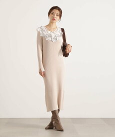 【SALE／30%OFF】PROPORTION BODY DRESSING ケープ風レース付きニットワンピース 25AW プロポーションボディドレッシング ワンピース・ドレス ワンピース ベージュ グレー ブルー【送料無料】