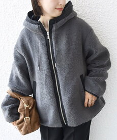 SHIPS WOMEN 《追加予約》【WEB限定】ボア 配色 フード ブルゾン シップス ジャケット・アウター ブルゾン・ジャンパー ホワイト グレー【送料無料】