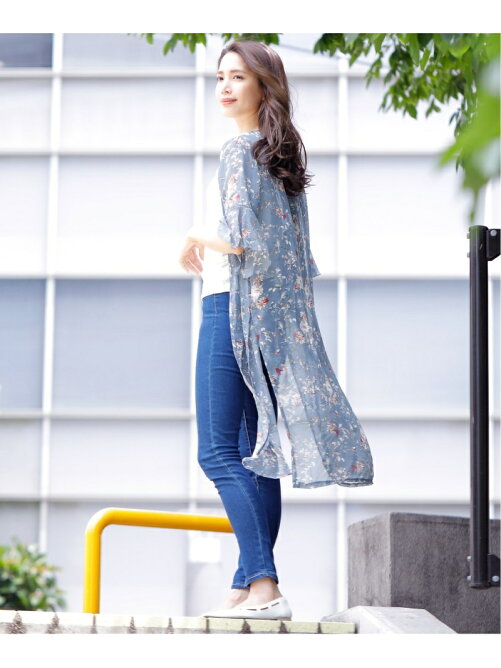 Primazel Primazel ベルスリーブ七分袖スリット入りuvケア花柄シフォンロングガウンカーディガン Rakuten Fashion 楽天ファッション 旧楽天ブランドアベニュー Az96