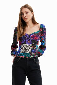 【SALE／30%OFF】Desigual パッチワーク コルセットブラウス デシグアル トップス シャツ・ブラウス ブラック【送料無料】