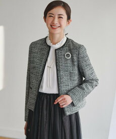 23区 【セットアップ対応】ライトシャインツイード ノーカラージャケット ニジュウサンク ジャケット・アウター ノーカラージャケット ネイビー【送料無料】