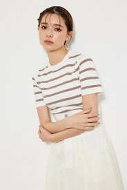 【SALE／30%OFF】rienda 【WEB限定】ボーダーショートknitTOP リエンダ トップス ニット ホワイト ブラック ネイビー