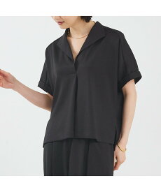 qualite 【セットアップ対応】リネンライクオープンカラーシャツ【予約】 カリテ トップス シャツ・ブラウス ブラック ベージュ ブルー【送料無料】