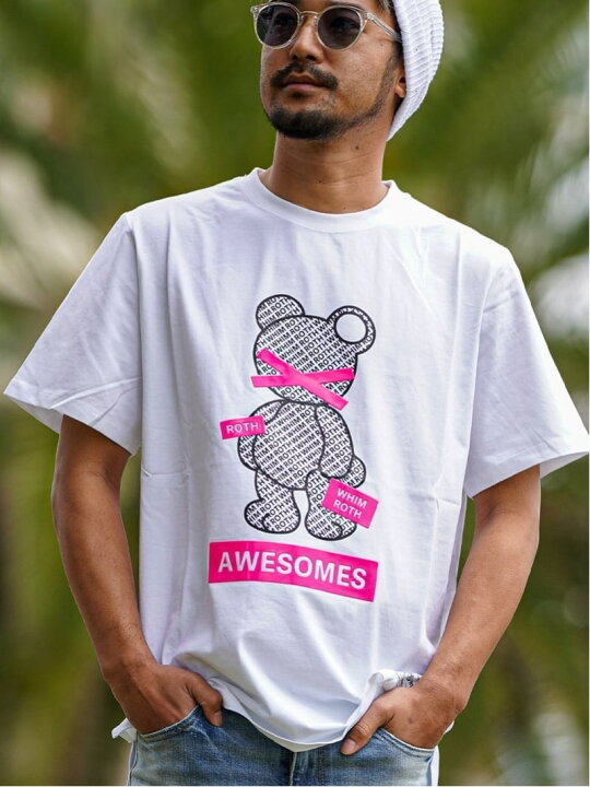 WHIM ROTH WhimROTH M W R Bear awesomes TEE アダムスジャグラー トップス カットソー・Tシャツ ホワイト ブラック 送料無料 Rakuten Fashion Men