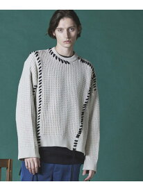 MAISON SPECIAL Oni-Waffle Crazy Stitch Embroidery Prime-Over Crew Neck Knit Pullover メゾンスペシャル トップス ニット ブラック グリーン パープル【送料無料】