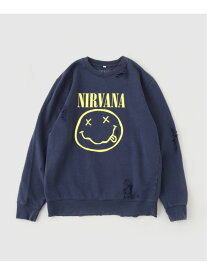 JOINT WORKS THRIFTY LOOK / スリフティ ルック worn-out"NIRVANA HAPPY FACE ジョイントワークス トップス スウェット・トレーナー ネイビー【送料無料】