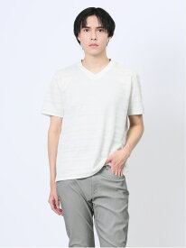 m.f.editorial メッシュボーダー フェイクVネック半袖Tシャツ タカキュー トップス カットソー・Tシャツ グレー ベージュ ネイビー【送料無料】