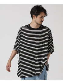 B'2nd MINEDENIM(マインデニム)Square Big Border T-SH ビーセカンド トップス カットソー・Tシャツ ブラック ホワイト【送料無料】