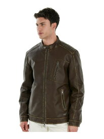 【SALE／50%OFF】GUESS (M)Pu Leather Washed Jacket ゲス ジャケット・アウター ライダースジャケット ブラウン ブラック【RBA_E】【送料無料】