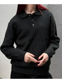 Chikashitsu + 【Chikashitsu +】wool touch lib knit polo / ニットポロ リブニット 長袖ニット ネバーマインドザエックスユー／チカシツプラス トップス ポロシャツ グリーン ブラック ブラウン グレー【送料無料】