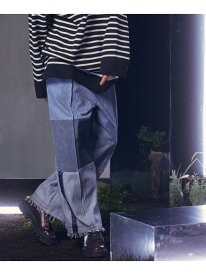 MAISON SPECIAL Patchwork Vintage denim One-Tuck Wide Roll up Pants メゾンスペシャル パンツ ジーンズ・デニムパンツ ブラック ブルー【送料無料】