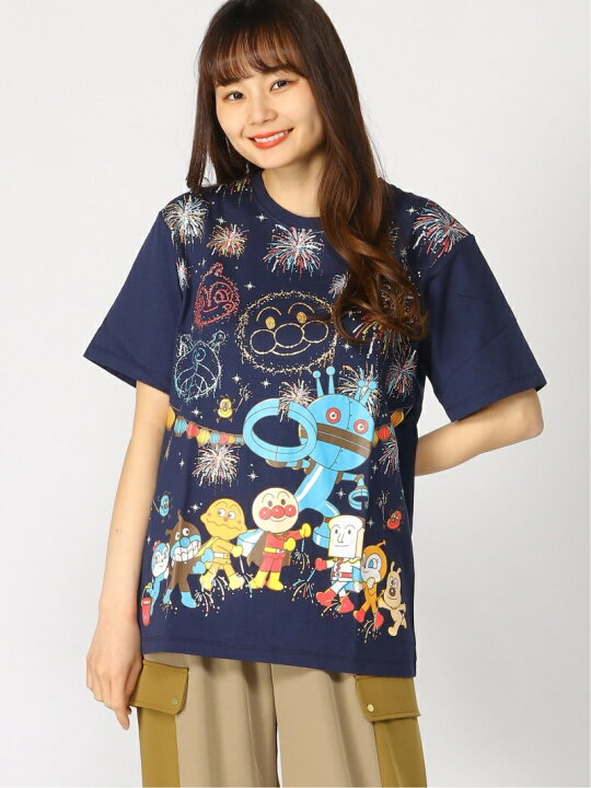 楽天市場 Sale 30 Off Anpanman Kids Collection Apkc U 集合花火柄t大人 アンパンマンキッズコレクション カットソー Tシャツ ネイビー Rba E Rakuten Fashion Men