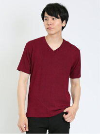 m.f.editorial ストライプジャガード Vネック半袖Tシャツ タカキュー トップス カットソー・Tシャツ ブラック レッド【送料無料】