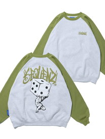 B ONE SOUL 【SEQUENZ】 HEAVY DICE PUFF PT RAGLAN C/N SWEAT / 裏起毛 オーバーサイズ クルーネック スウェット 配色 ナバル トップス スウェット・トレーナー グレー ホワイト レッド グリーン【送料無料】