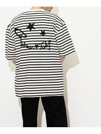 CONVERSE TOKYO MENS フェイスロゴ ボーダーオーバーサイズ Tシャツ コンバーストウキョウ トップス カットソー・Tシャツ ブラック グレー ブルー【送料無料】