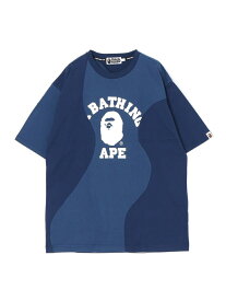 A BATHING APE CUTTING COLLEGE RELAXED FIT TEE ア ベイシング エイプ トップス カットソー・Tシャツ ネイビー パープル レッド【送料無料】