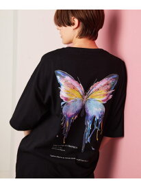 rehacer rehacer:Burst Butterfly On Wide レアセル トップス カットソー・Tシャツ ブラック ホワイト【送料無料】