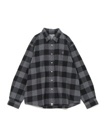 A BATHING APE (M)COLLEGE BLOCK CHECK RELAXED FIT SHIRT ア ベイシング エイプ トップス シャツ・ブラウス グレー ネイビー ホワイト【送料無料】