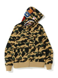 A BATHING APE 1ST CAMO SHARK FULL ZIP HOODIE ア ベイシング エイプ トップス パーカー・フーディー グリーン イエロー【送料無料】