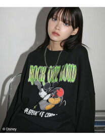 MSG 【Disney 】 ヴィンテージ加工 オーバーサイズクルーネックスウェットプルオーバー カジュアル トップス スウェット・トレーナー ブラック グレー【送料無料】