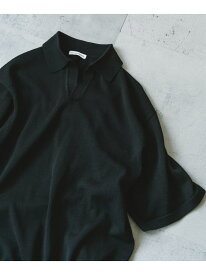【SALE／25%OFF】URBAN RESEARCH DOORS リネン混ハイゲージ スキッパーニットポロシャツ アーバンリサーチドアーズ トップス ポロシャツ ブラック ブルー【RBA_E】【送料無料】