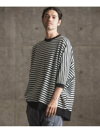 GLIMCLAP mt8792- Ripple knitting border Dolman sleeve T-shirt Tシャツ カンビオ トップス カットソー・Tシャツ ホワイト ブラック【送料無料】