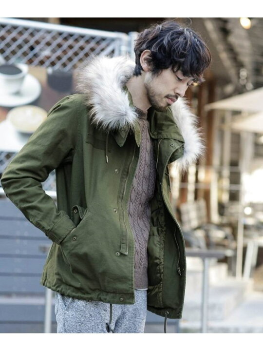 オリーブグリーン ファーショートコート