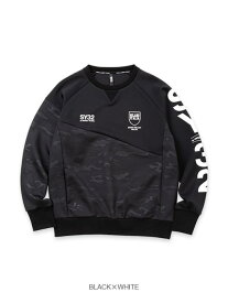 SY32 by SWEET YEARS DOUBLE KNIT EMBOSS CAMO SHIELD P/O CREW エスワイサーティトゥバイスウィートイヤーズ トップス スウェット・トレーナー ブラック ホワイト【送料無料】