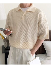 NOWLE NOWLE/(M)【NOWLE】透かし編み メッシュ ポロ ニット チェルカ トップス ポロシャツ ホワイト ブラウン グレー【送料無料】