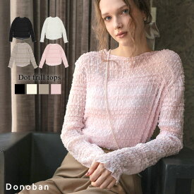 トップス レディース カットソー 長袖 ロングスリーブ ロンT インナー シアー ドット ボーダー レース フリル レイヤード 伸縮性 ストレッチ ボートネック Donoban 秋服 体型カバー 着痩せ 重ね着 オケージョン セレモニー オフィスカジュアル ドノバン